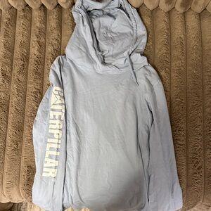 Caterpillar Light Blue Pullover Hooded Sweatshirt with White Sleeve Logo
